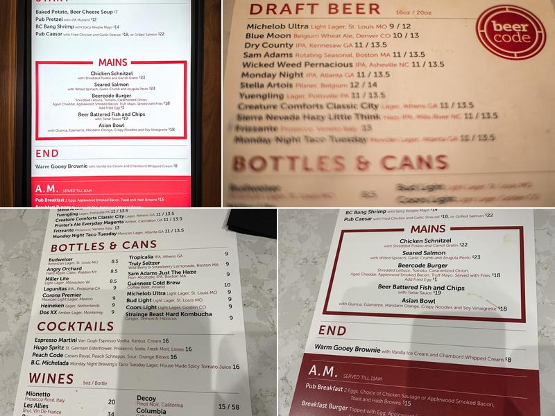 Beercode Kitchen and Bar Menu