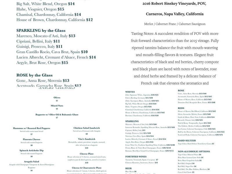 Gwen Tajz Wine Bar Menu