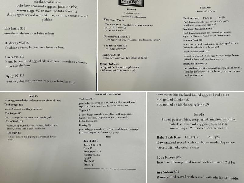 Farragut Bar and Grill Menu