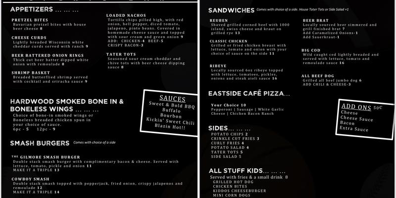 Gilmore’s Sports Bar Menu