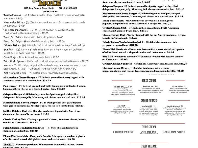 The Stubborn Mule Menu