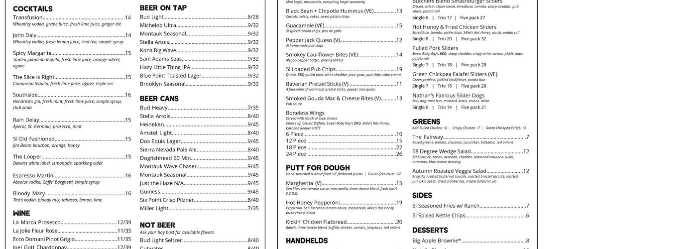 Five Iron Golf Menu
