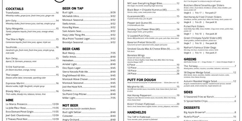 Five Iron Golf Menu