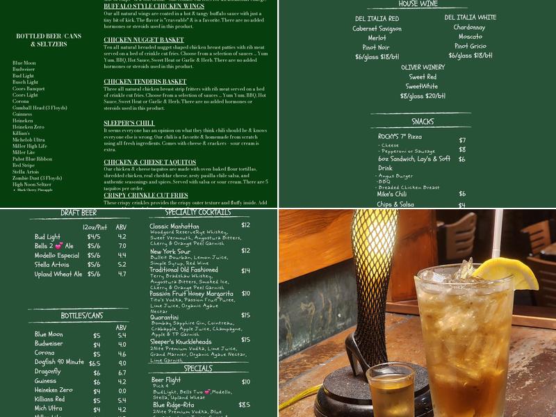 Sleeper's Bar Menu