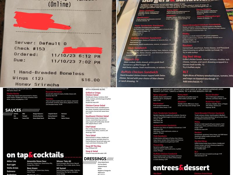 Big Red Neighborhood Grill & Sports Bar Menu