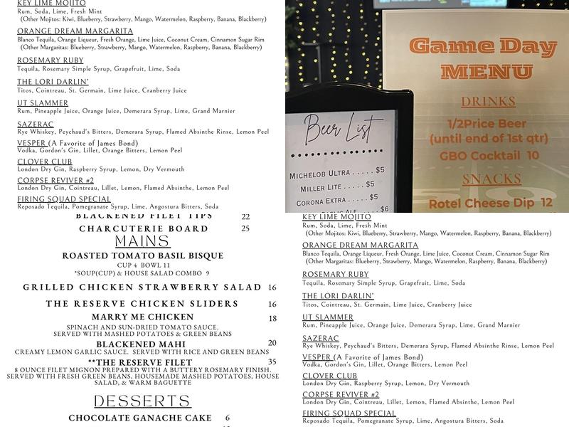 The Reserve Menu