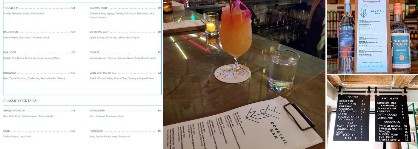 Dovetail Bar: Cocktails & Coffee Menu