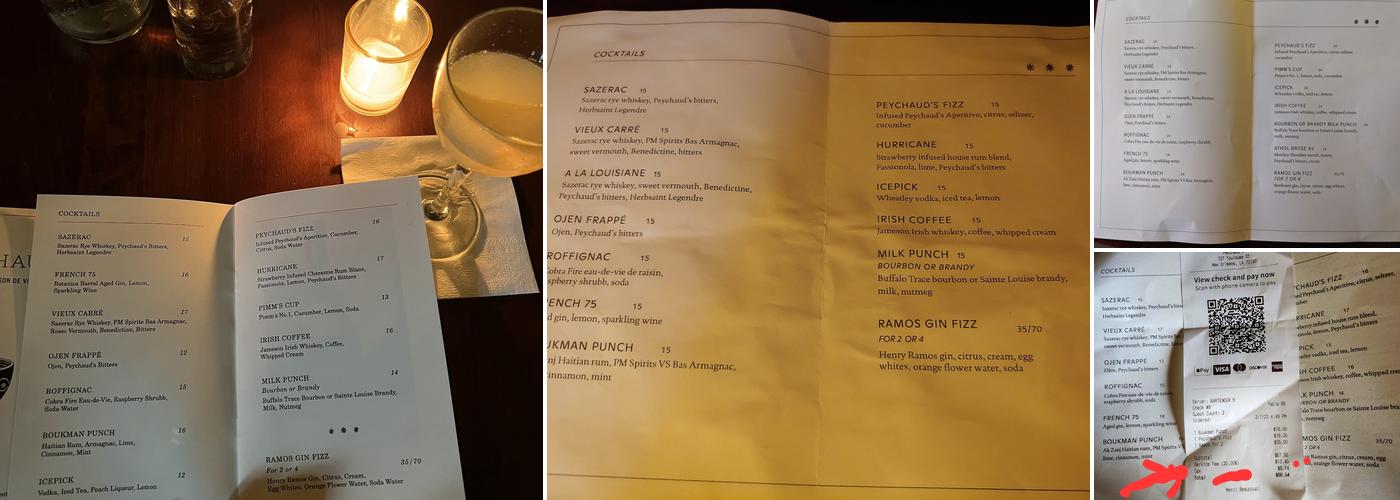 Peychaud's at The Celestine Menu