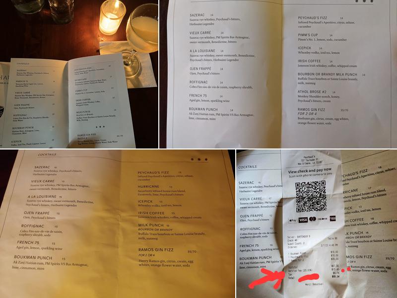 Peychaud's at The Celestine Menu