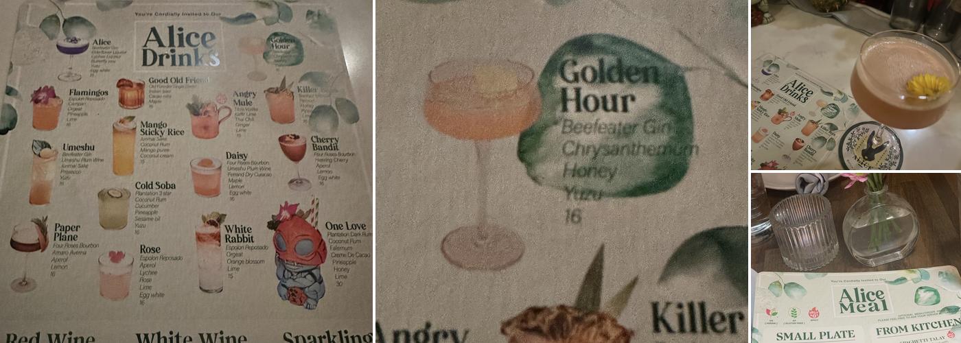 Alice Comfort Cocktail Menu