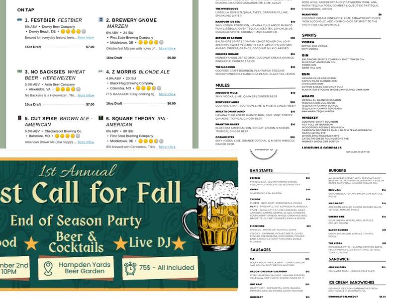 Hampden Yards - Beer Garden Menu
