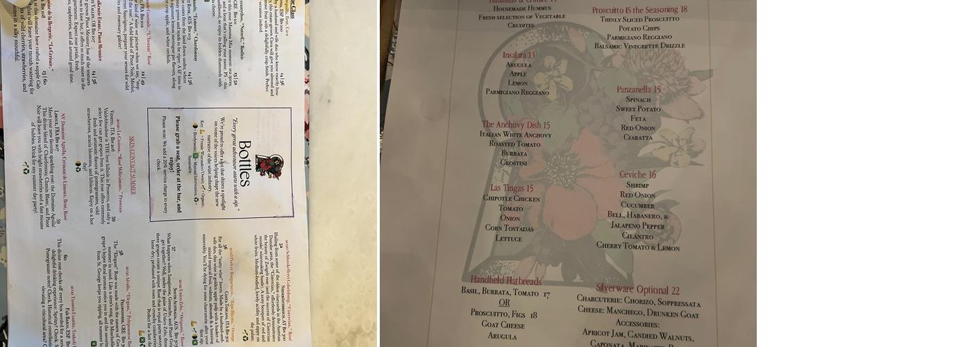 Bottles Wine Garden Menu