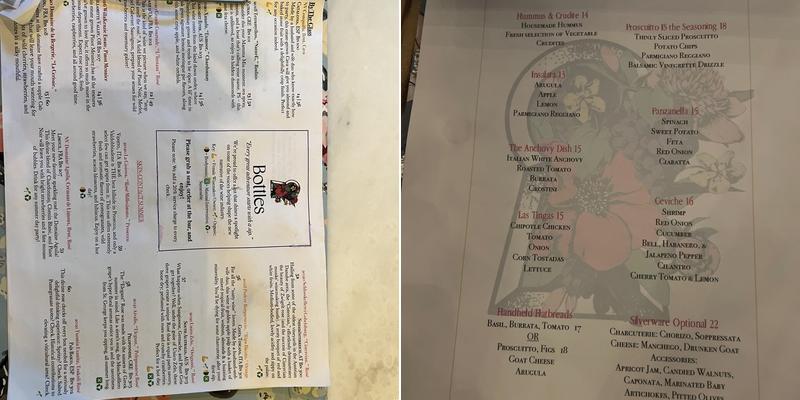 Bottles Wine Garden Menu