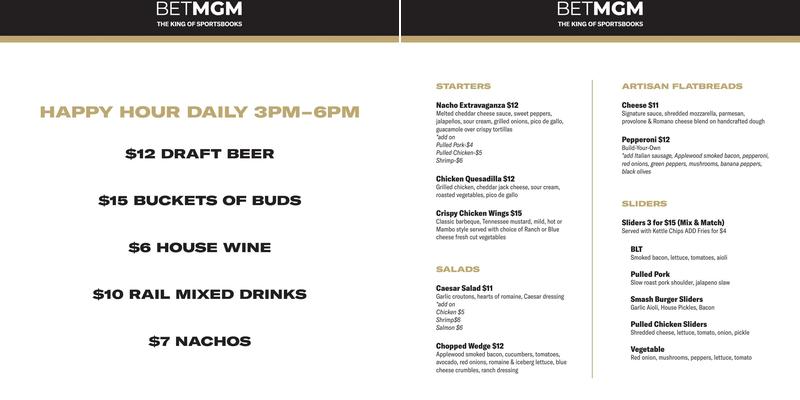 BetMGM Sportsbook at Nationals Park Menu