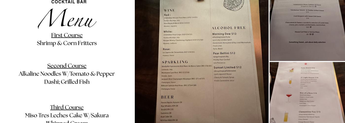 Clementine Cocktail Bar Menu