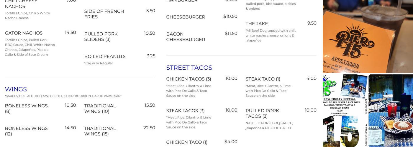 Pier 15 Menu