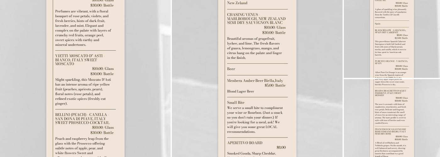 Casa Di VIte International Wine Cafe. business. Menu