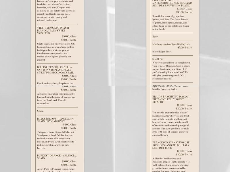 Casa Di VIte International Wine Cafe. business. Menu