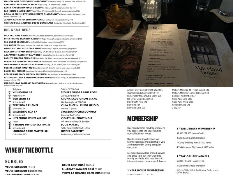 The Maryland House Menu