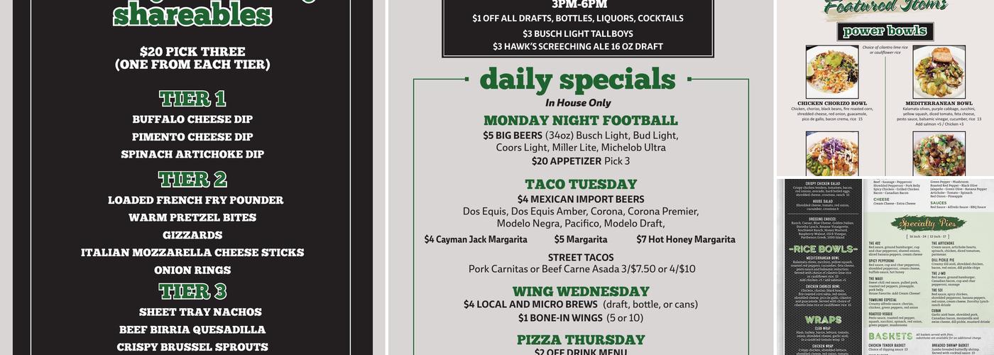 The Hawk’s Nest Sports Bar & Grill Menu