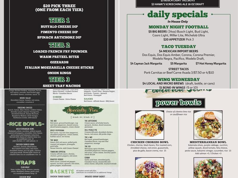 The Hawk’s Nest Sports Bar & Grill Menu