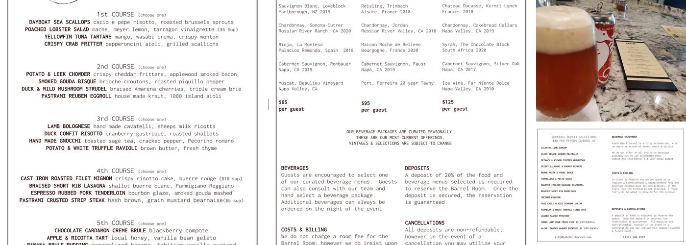 Batch Bin & Barrel Menu