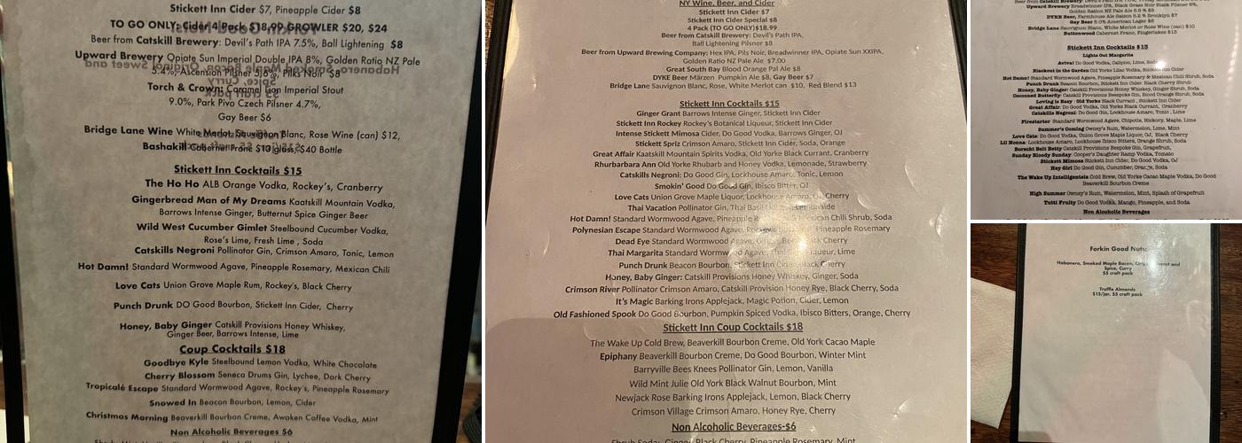 Stickett Inn Menu