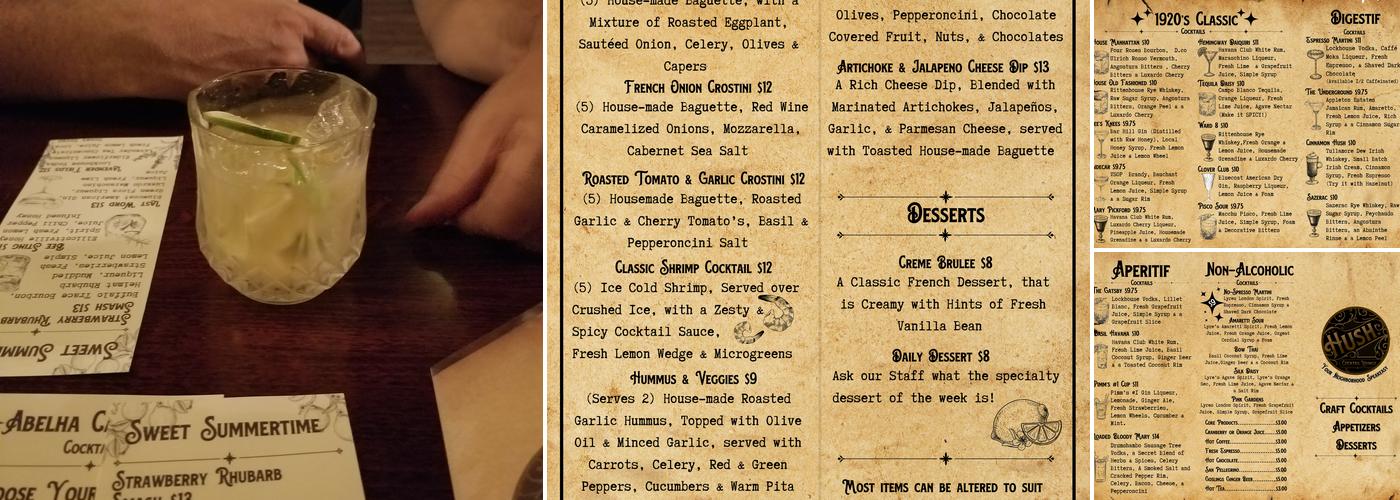 Hush. Cocktail Lounge Menu