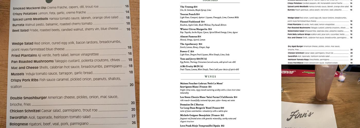Finn’s Menu