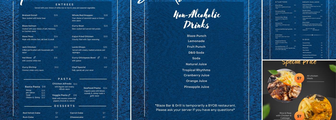 Blaze Bar & Grill Menu
