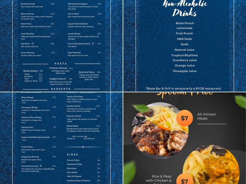 Blaze Bar & Grill Menu