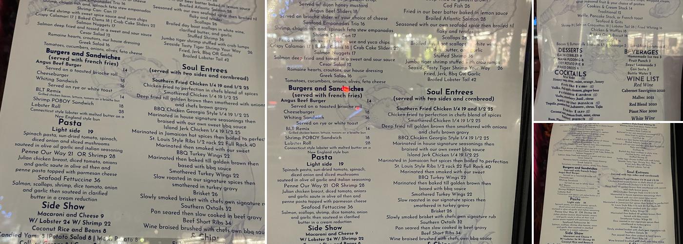 Seaside NYC Menu