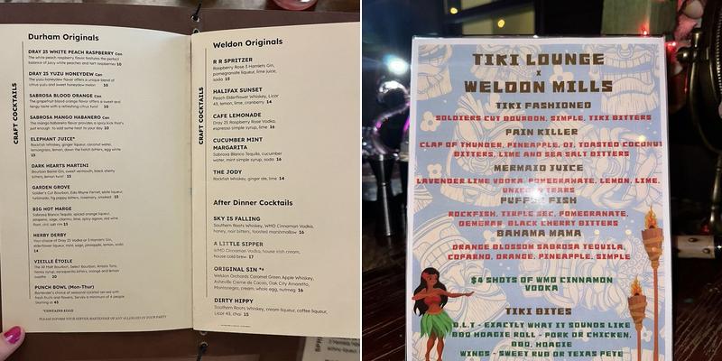 Weldon Mills Distillery Durham Menu