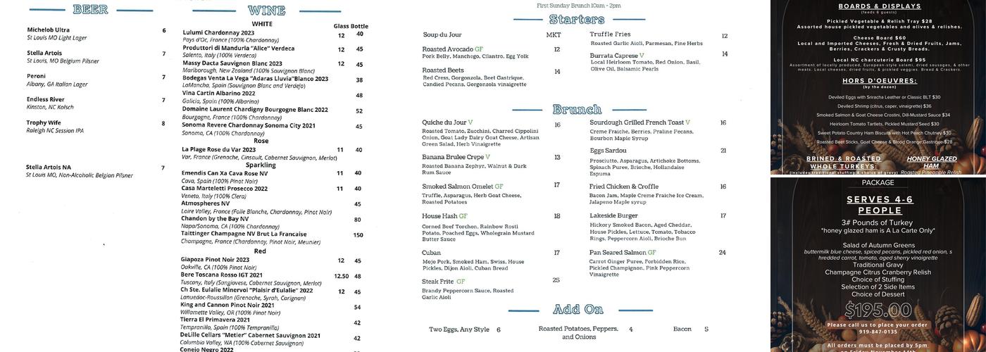 Lakeside Menu