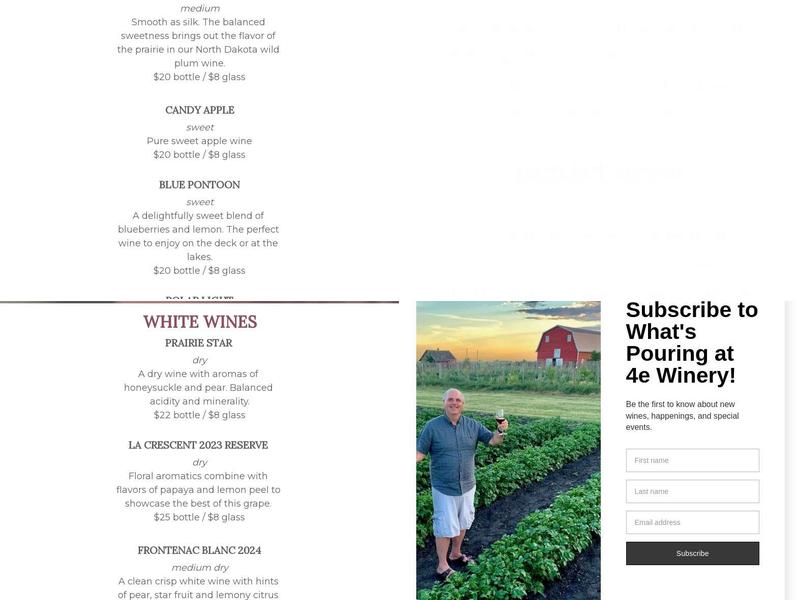 4e Winery Menu