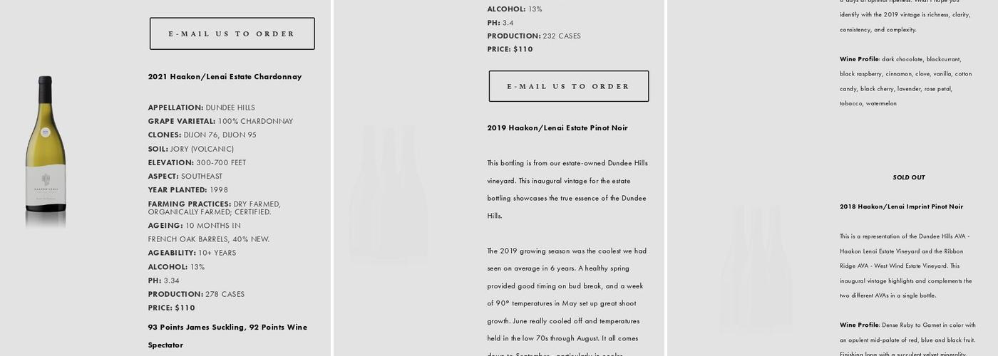 Haakon / Lenai Vineyard, Purple Hands Vineyard Tastings Menu