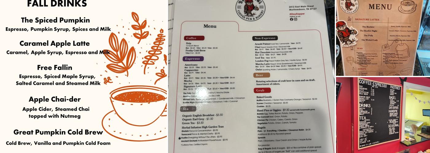 Dapper Owl Menu