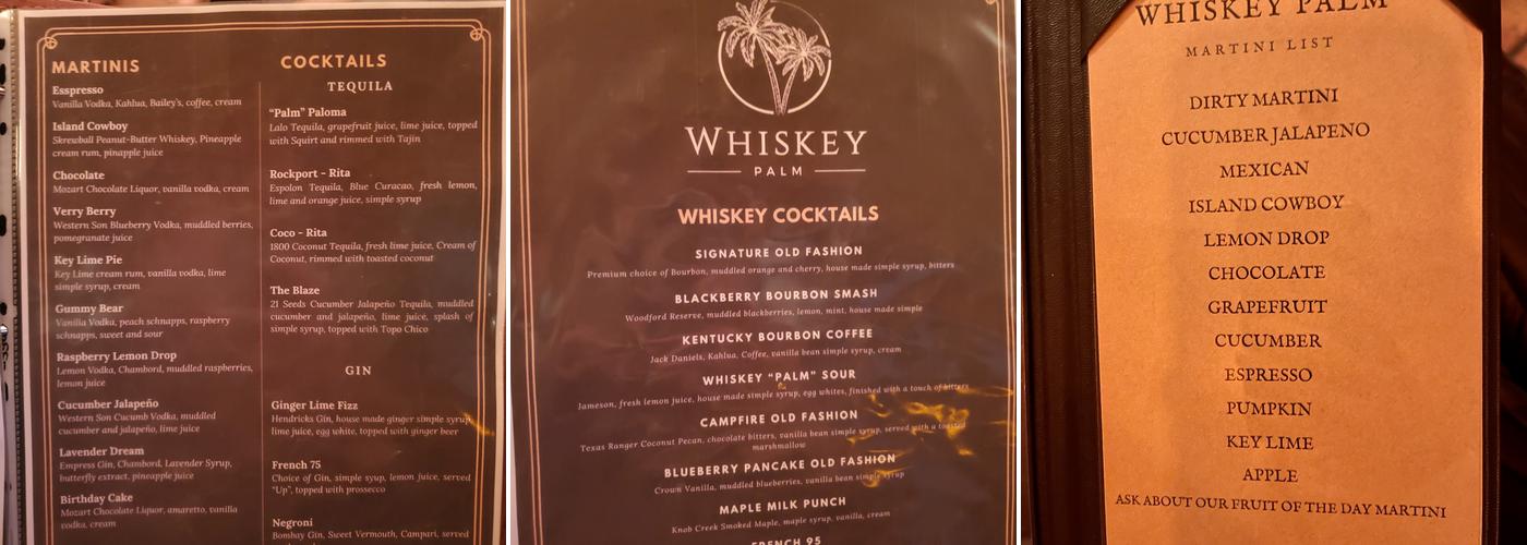 Whiskey Palm Menu