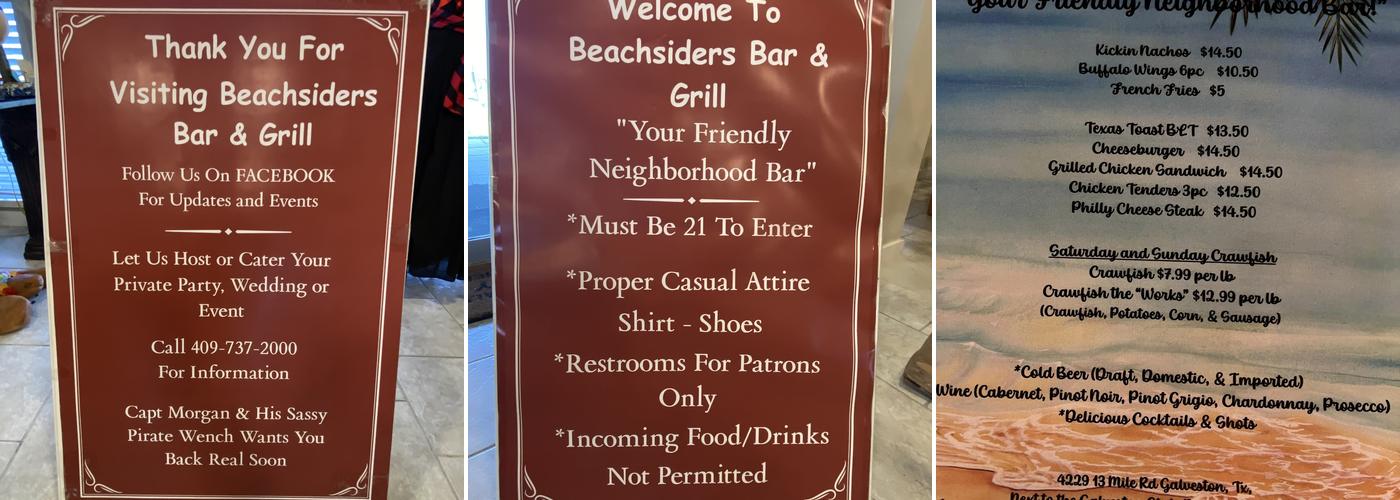 Beachsiders Bar Menu