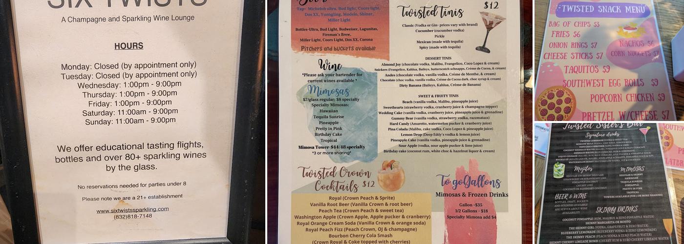Twisted Sisters Patio Bar Menu