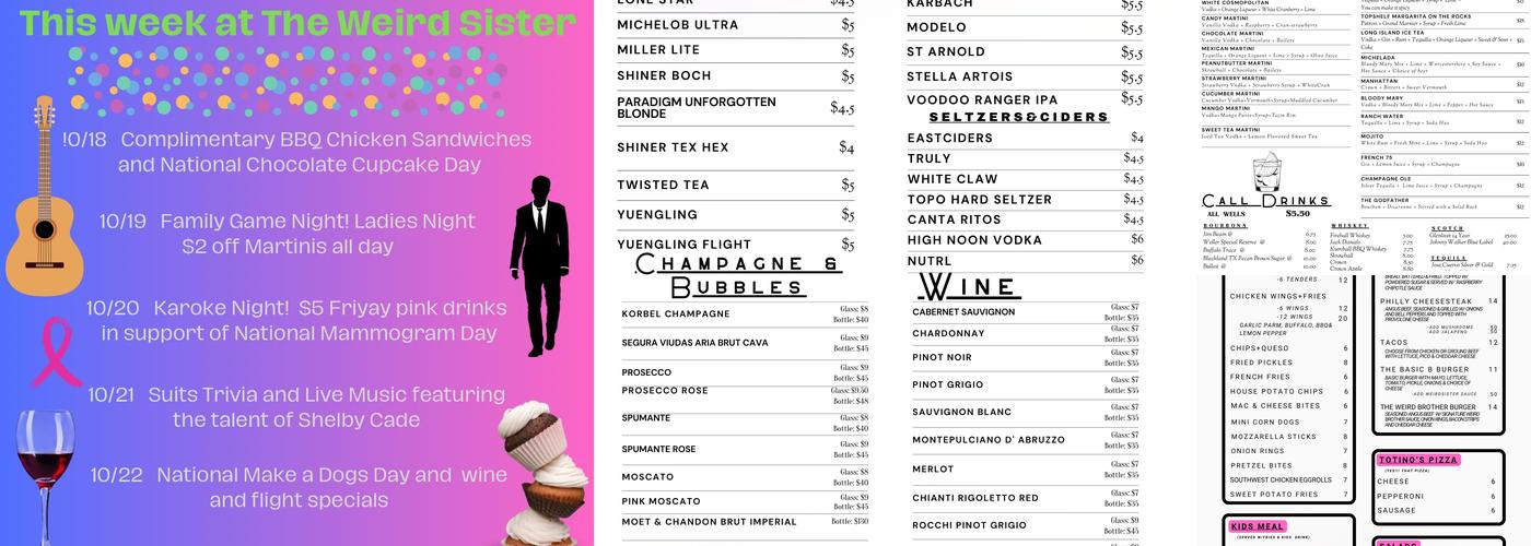 The Weird Sister Menu