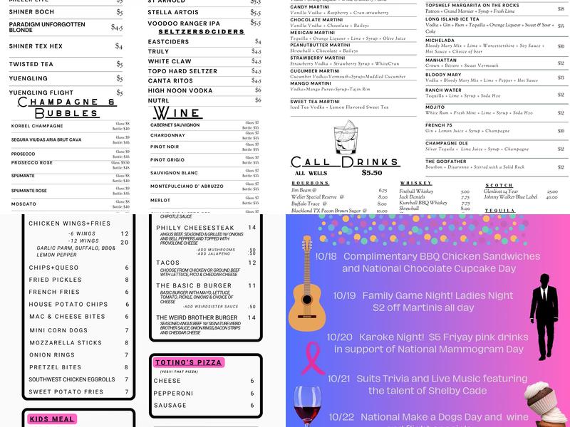 The Weird Sister Menu