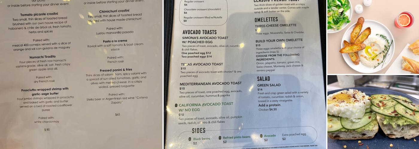 Simona's Bistro Menu