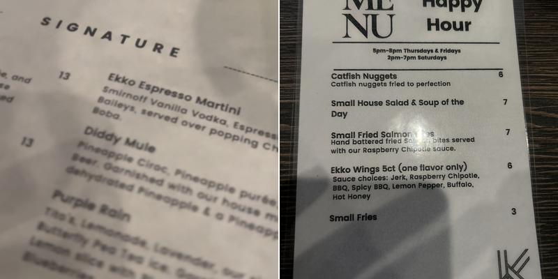 Ekko Lounge Menu