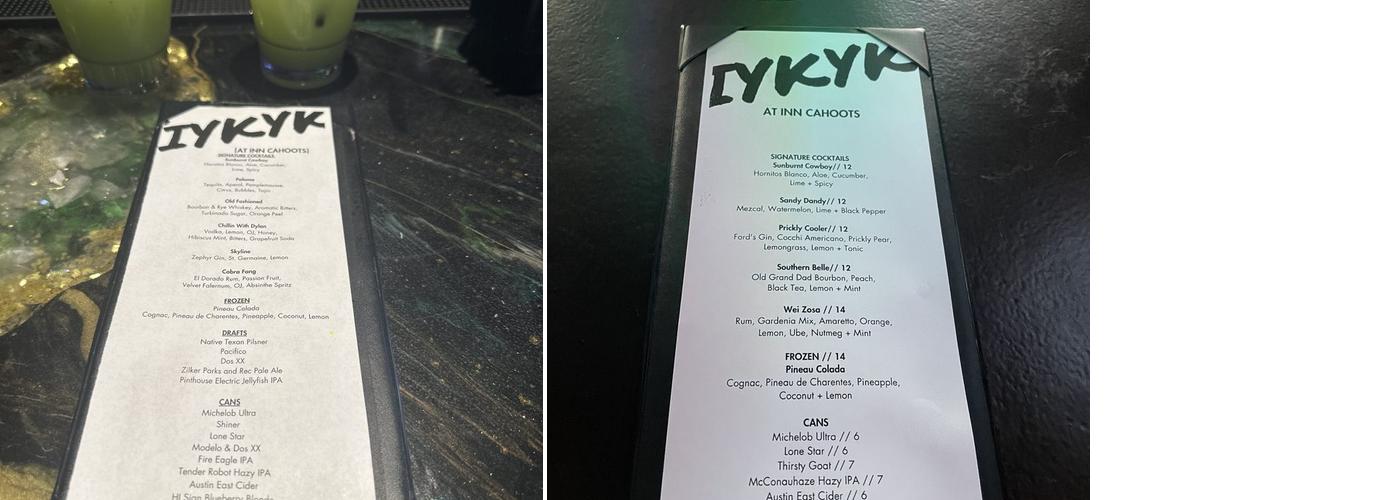 IYKYK Menu