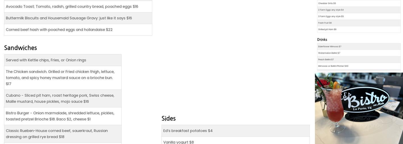 Ed's Bistro Menu