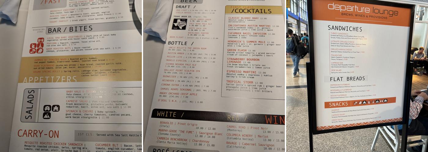 Departure Lounge Menu