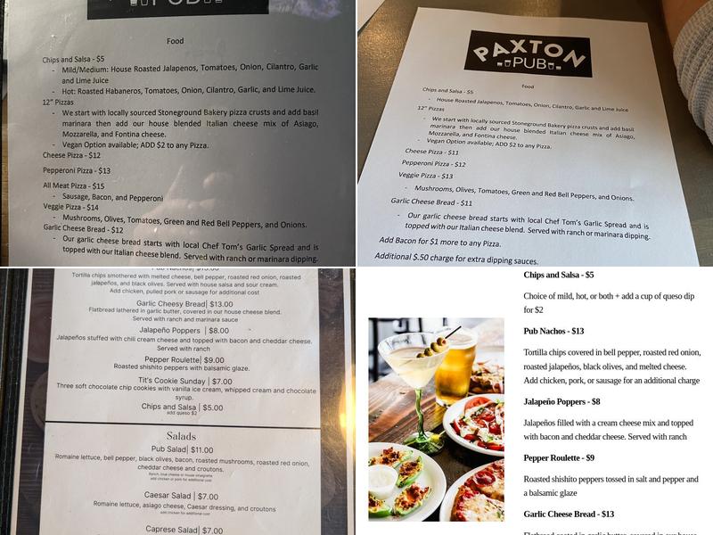 Paxton Pub Menu