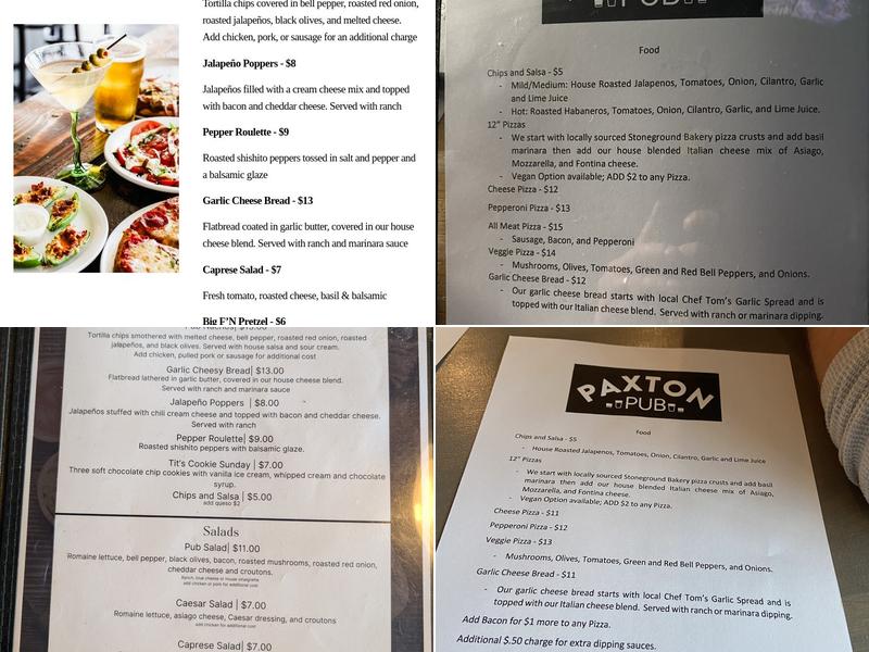 Paxton Pub Menu