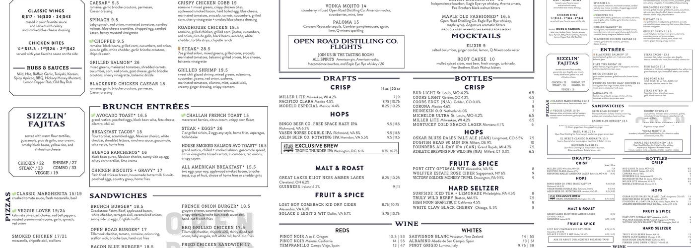 Open Road Reston Menu